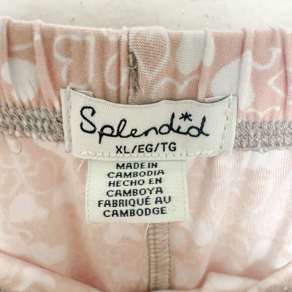 Splendid Womens Pajama Set Size XL Pink Heart Print Top Pants Lounge Softcore - Picture 7 of 8